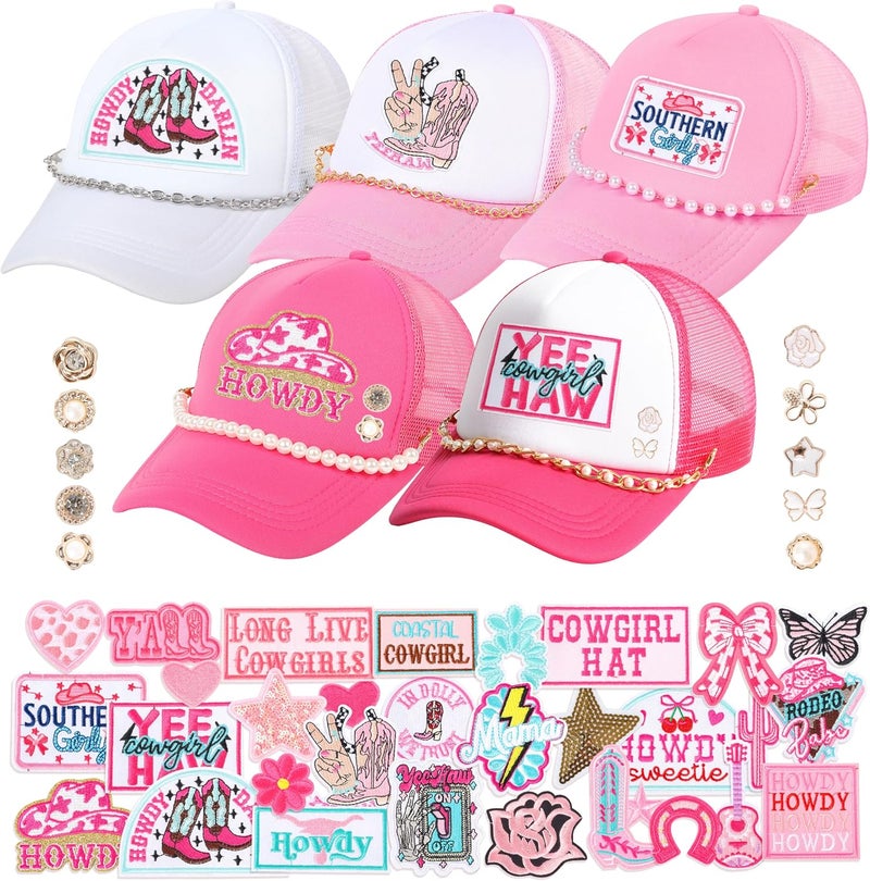 Meneng Women Trucker Hat Bulk: Western Adjustable Snapback Caps - Cowgirl DIY Hat Kit with Chains & Embroidered Patches - Image 1